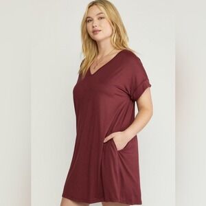 entro X Anthropologie Cuffed Sleeve‎ V-Neck T-Shirt Dress with Pockets Size L